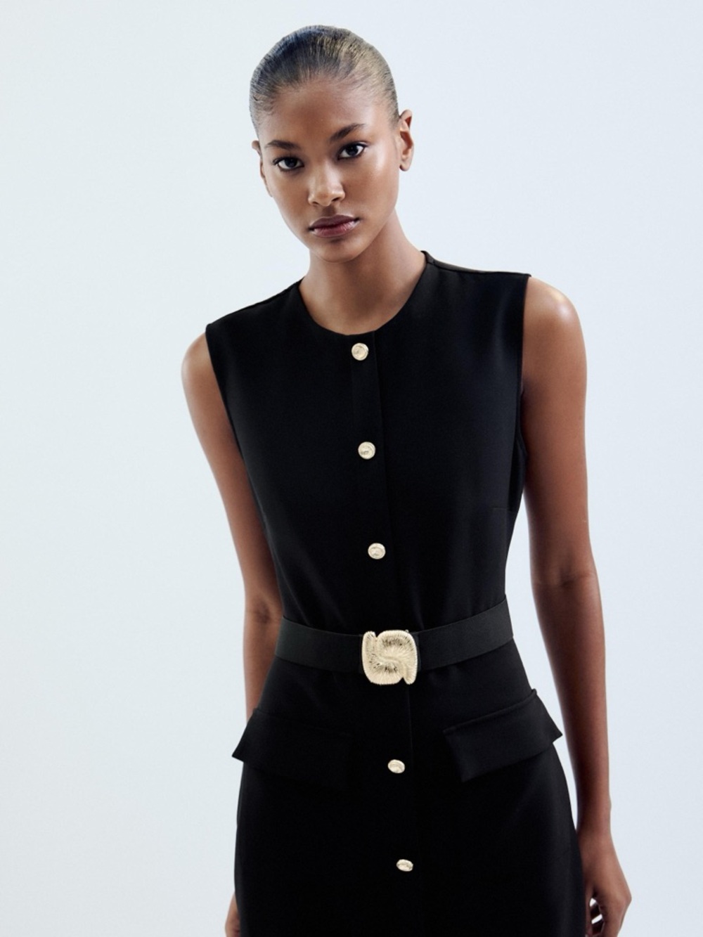 ZARA BELTED CREPE MIDI DRESS